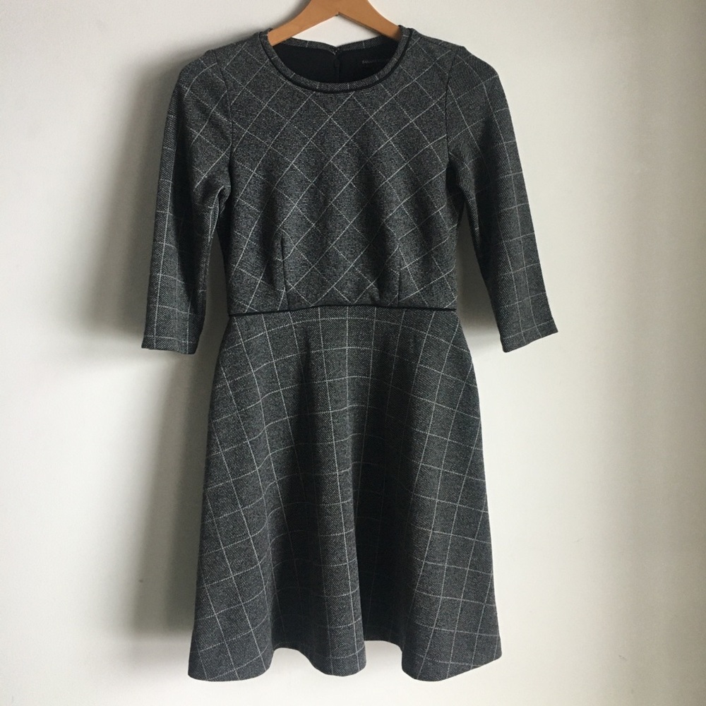 Banana Republic Fit and Flare Pocketed Suit Dress Charcoal Glenn Plaid Size 2P